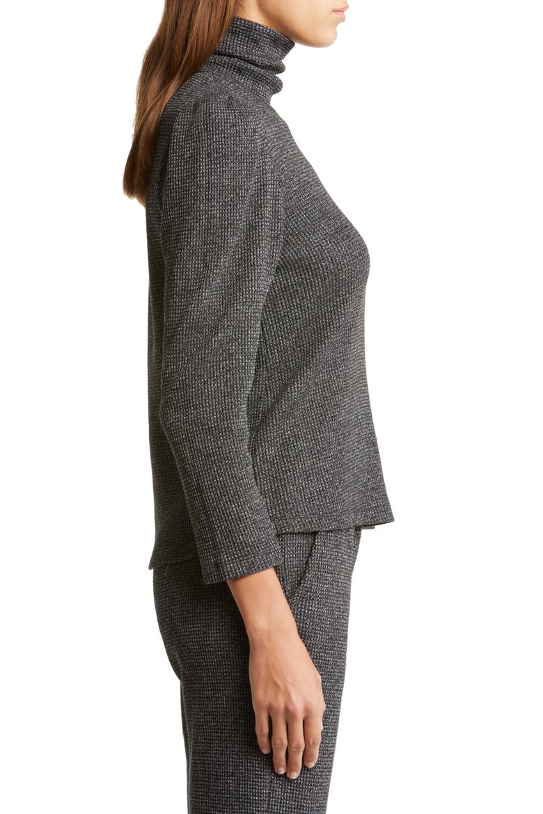Puff Sleeve Thermal Knit Turtleneck Sweater, Alternate, color, BLACK