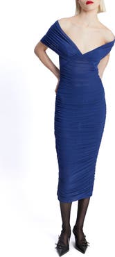 Bardot Vespera Off the Shoulder Mesh Midi Dress