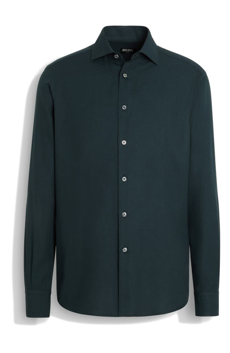 ZEGNA Cashco Cashmere & Cotton Button-Up Shirt, Alternate, color, Dark Green