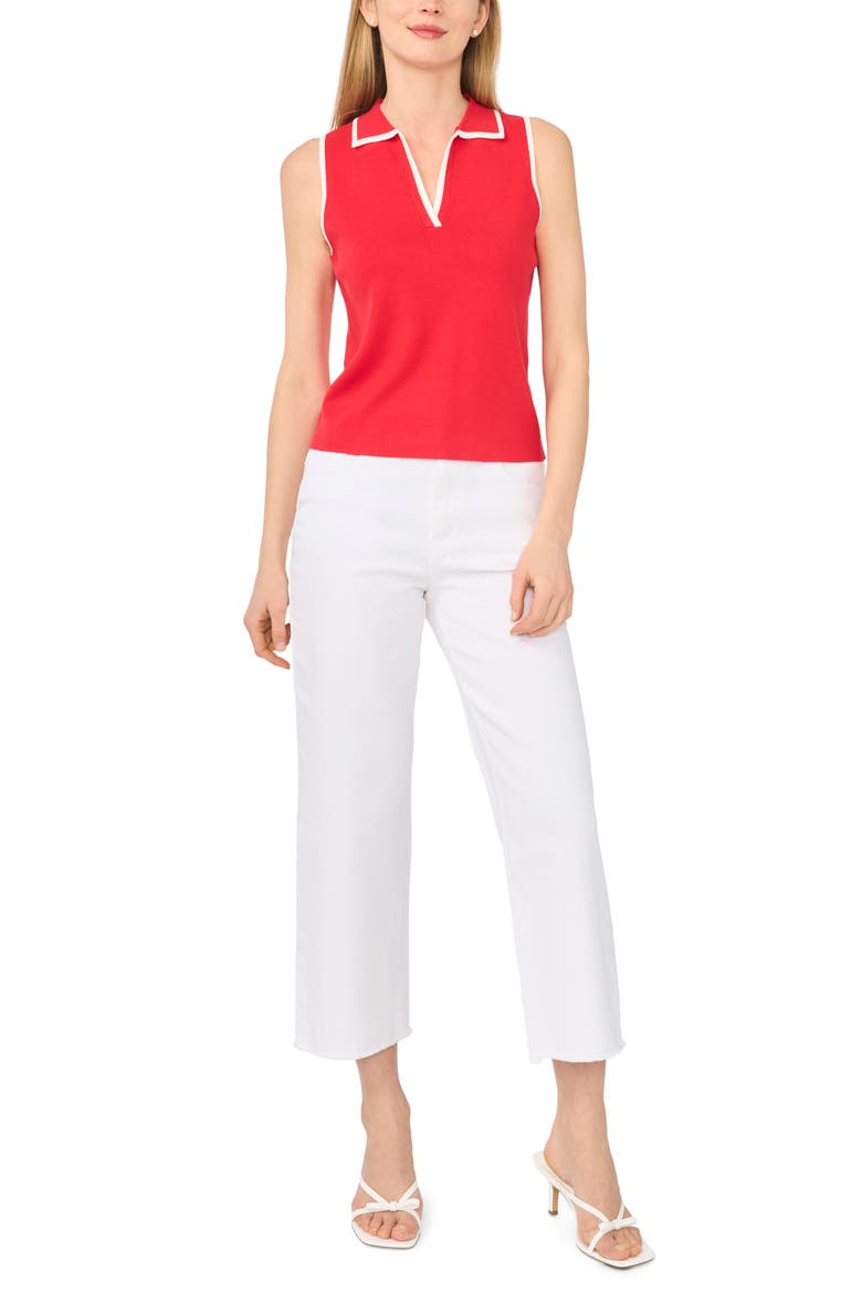 Piped Sleeveless Polo, Alternate, color, ROMA RED