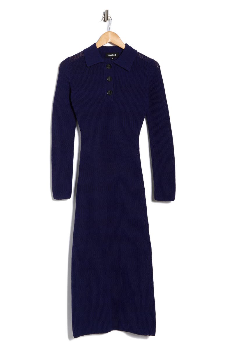 Desigual Ribbed Knit Long Sleeve Sweater Dress, Alternate, color, Klein Blue