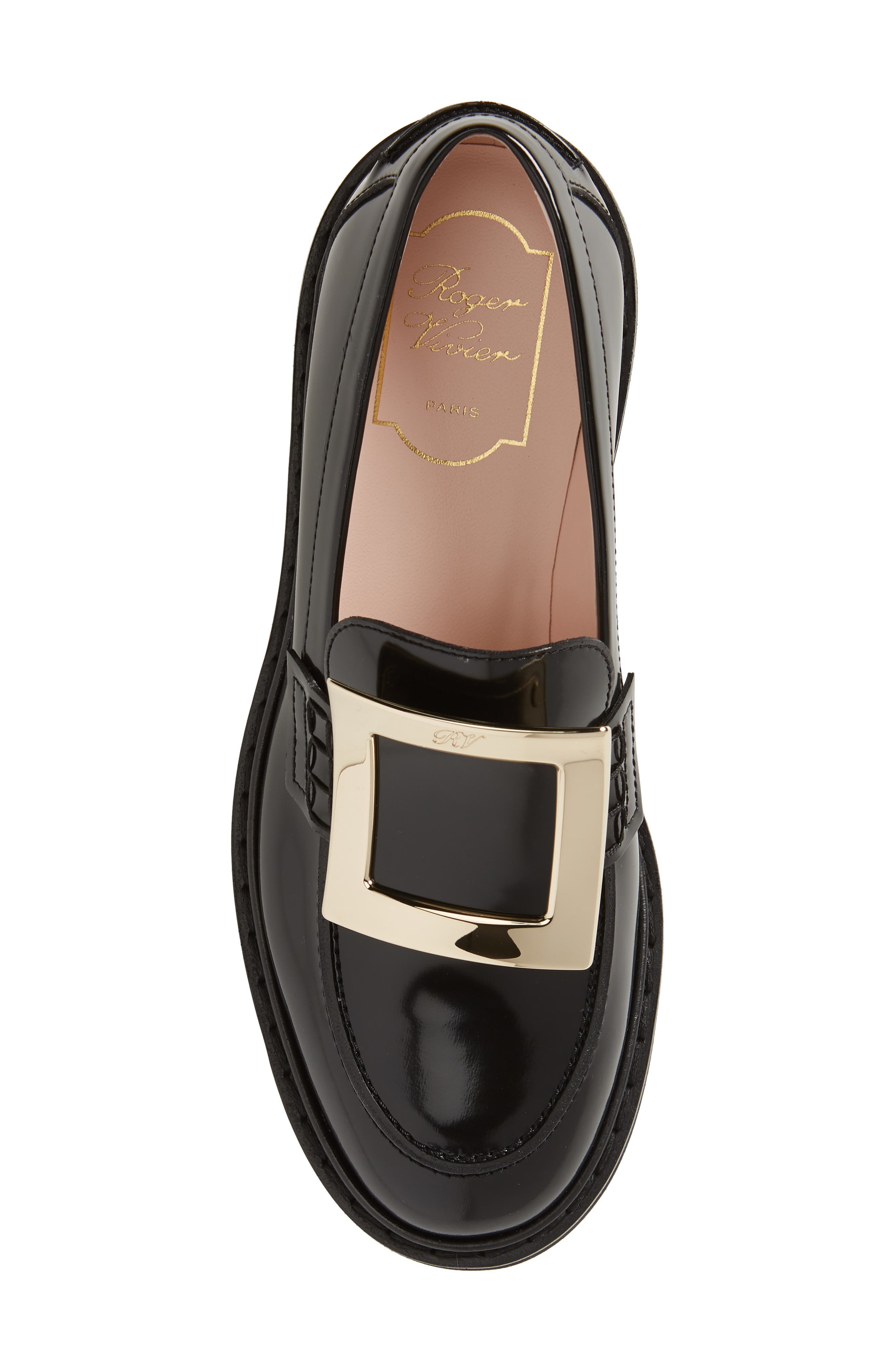 Roger Vivier Viv Rangers Buckle Leather Loafer, Alternate, color, 