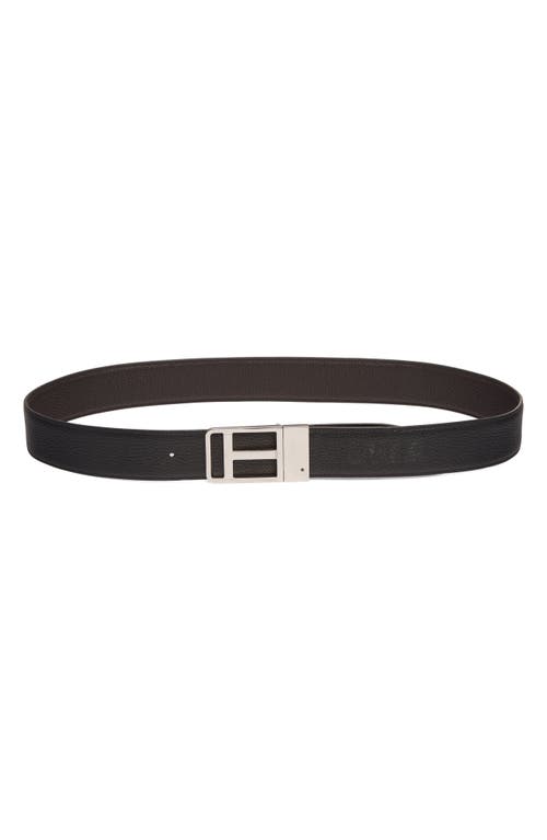 Tom Ford Framed T Buckle Reversible Soft Grain Leather Belt In Brown