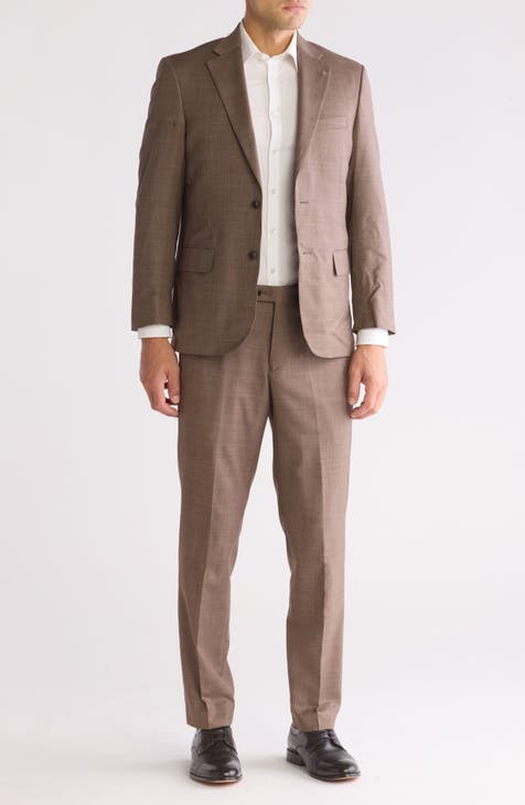 Modern Fit Brown Textured Wool Suit