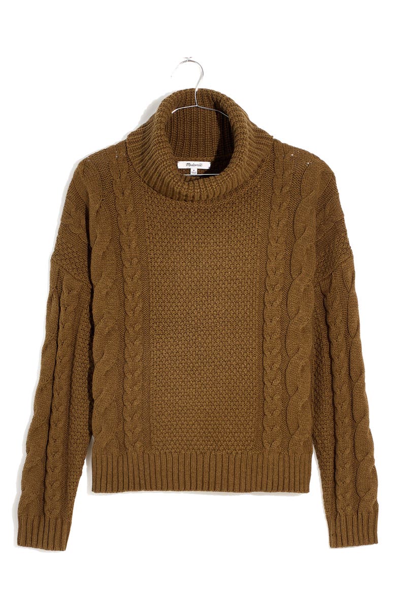 Madewell Crockett Cable Turtleneck Sweater, Alternate, color,