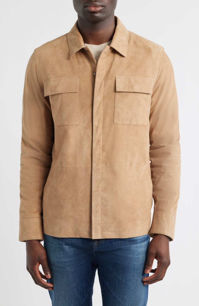 Peter Millar Crown Crafted Water Resistant Featherweight Suede Shirt Jacket, Alternate, color, Sand