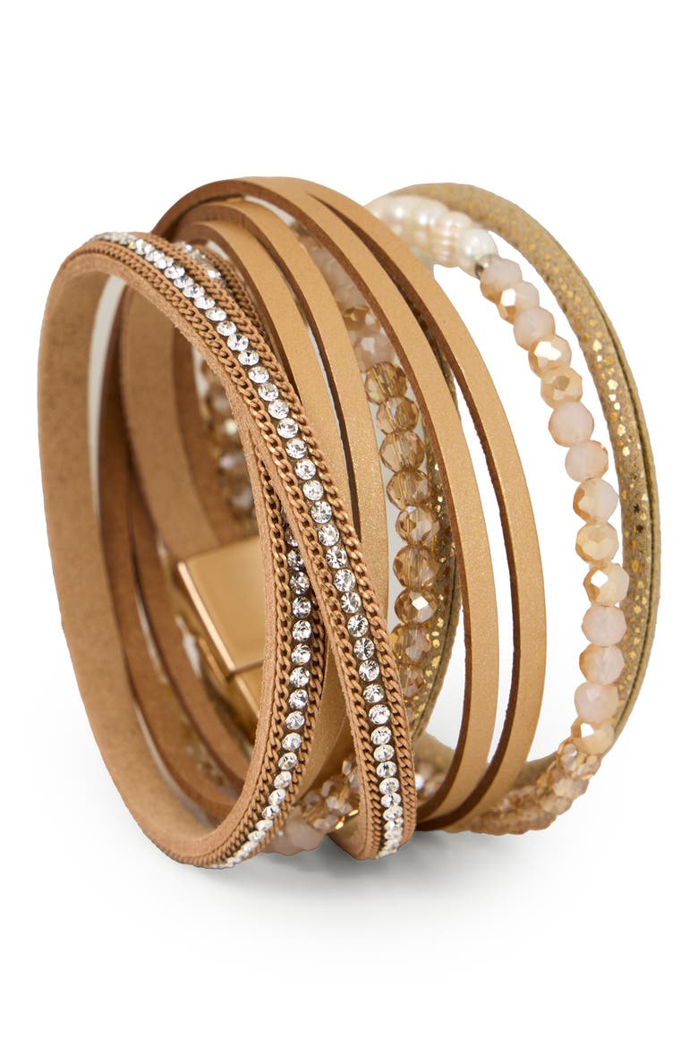 Crystal Wrap Faux Leather Bracelet, Main, color, GOLD