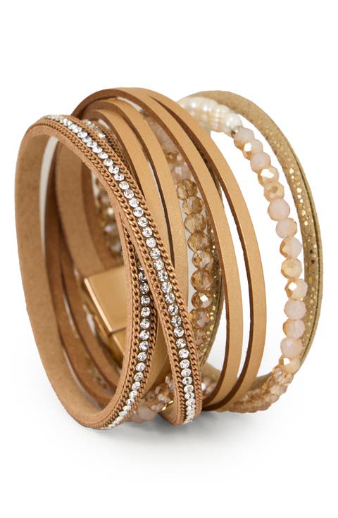 Crystal Wrap Faux Leather Bracelet