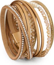 SAACHI Crystal Wrap Faux Leather Bracelet