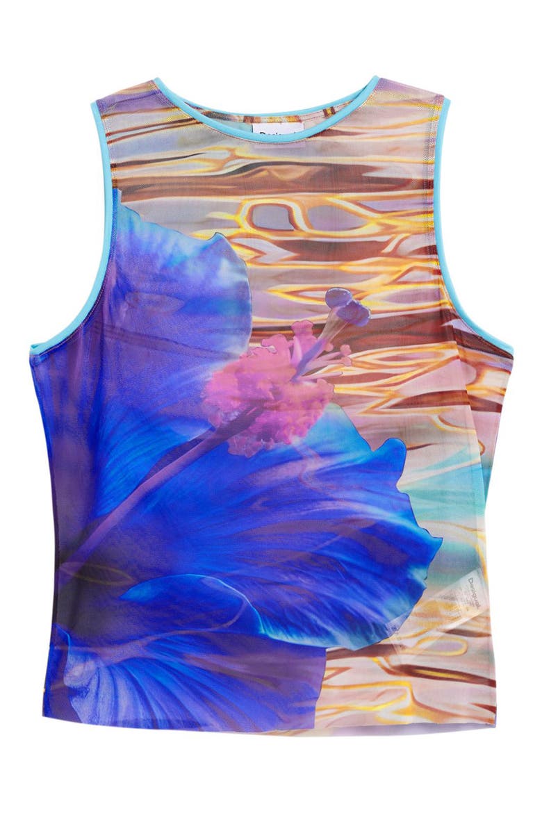 Print Sleeveless Mesh T-Shirt, Alternate, color, BLUE