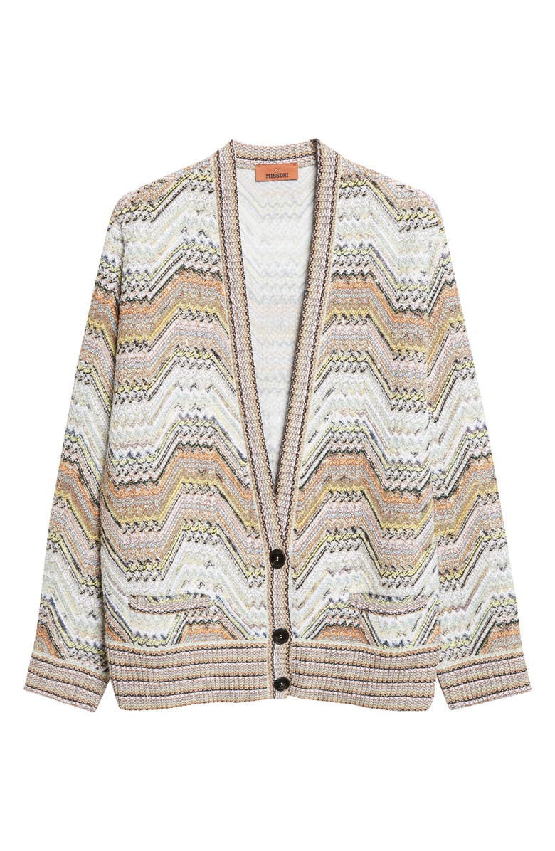 Missoni Metallic Zigzag Sequin Cardigan, Main, color, Beige Multi