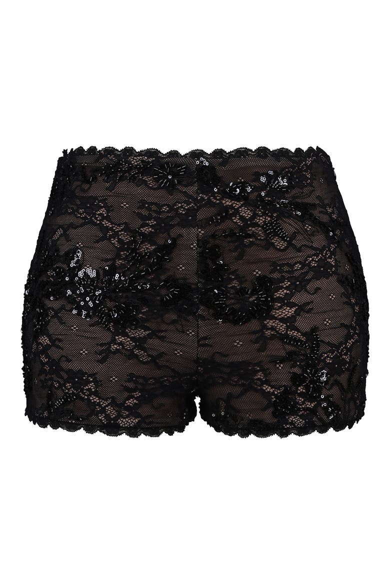 Mariselle Embellished Lace Micro Shorts, Alternate, color, BLACK