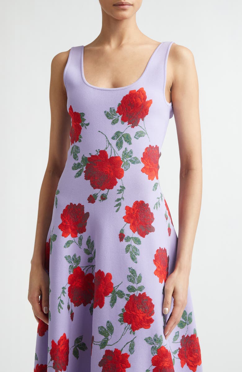 Carolina Herrera Rose Jacquard Knit Fit & Flare Dress, Alternate, color, Violeta Multi