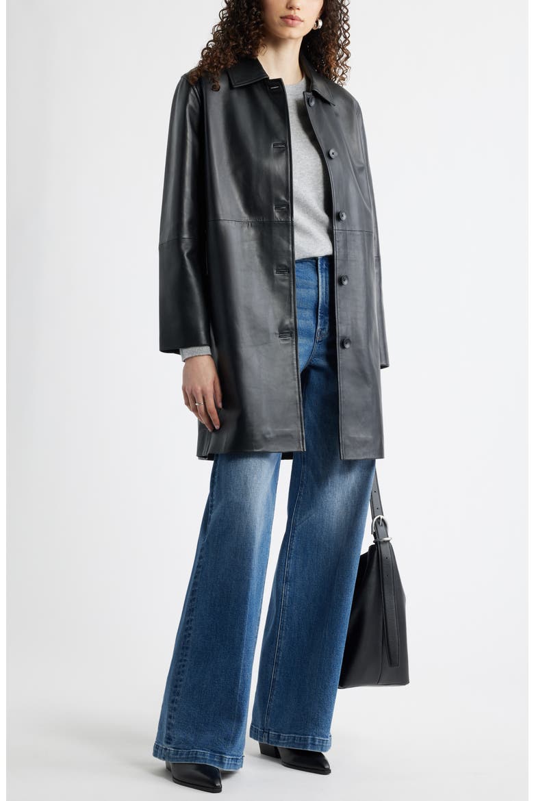 Long Leather Jacket, Alternate, color, BLACK