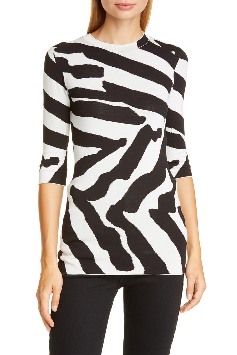 Animal Pattern Sweater, Main, color, SNOW/ BLACK