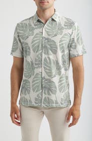 Tommy Bahama Costa Wave Monstera Mash Seersucker Stripe IslandZone® Short Sleeve Button-Up Shirt