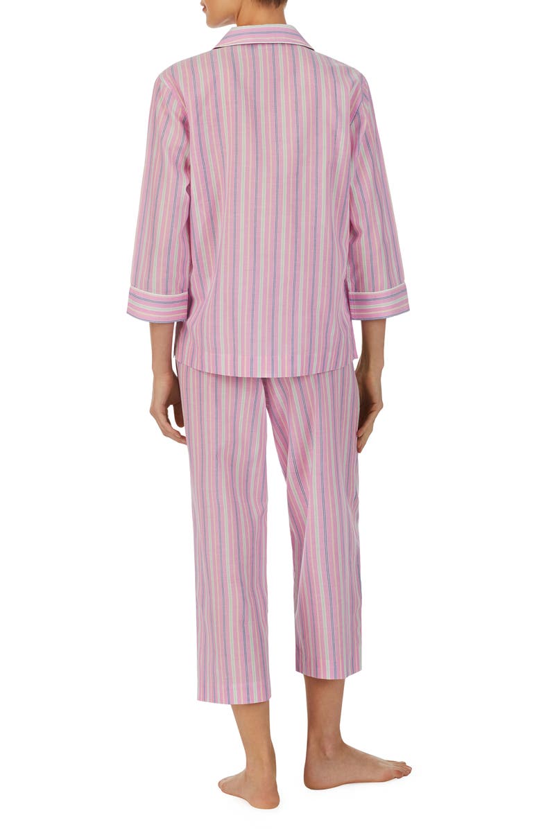 Lauren Ralph Lauren Stripe Three-Quarter Sleeve Cotton Blend Pajamas, Alternate, color,