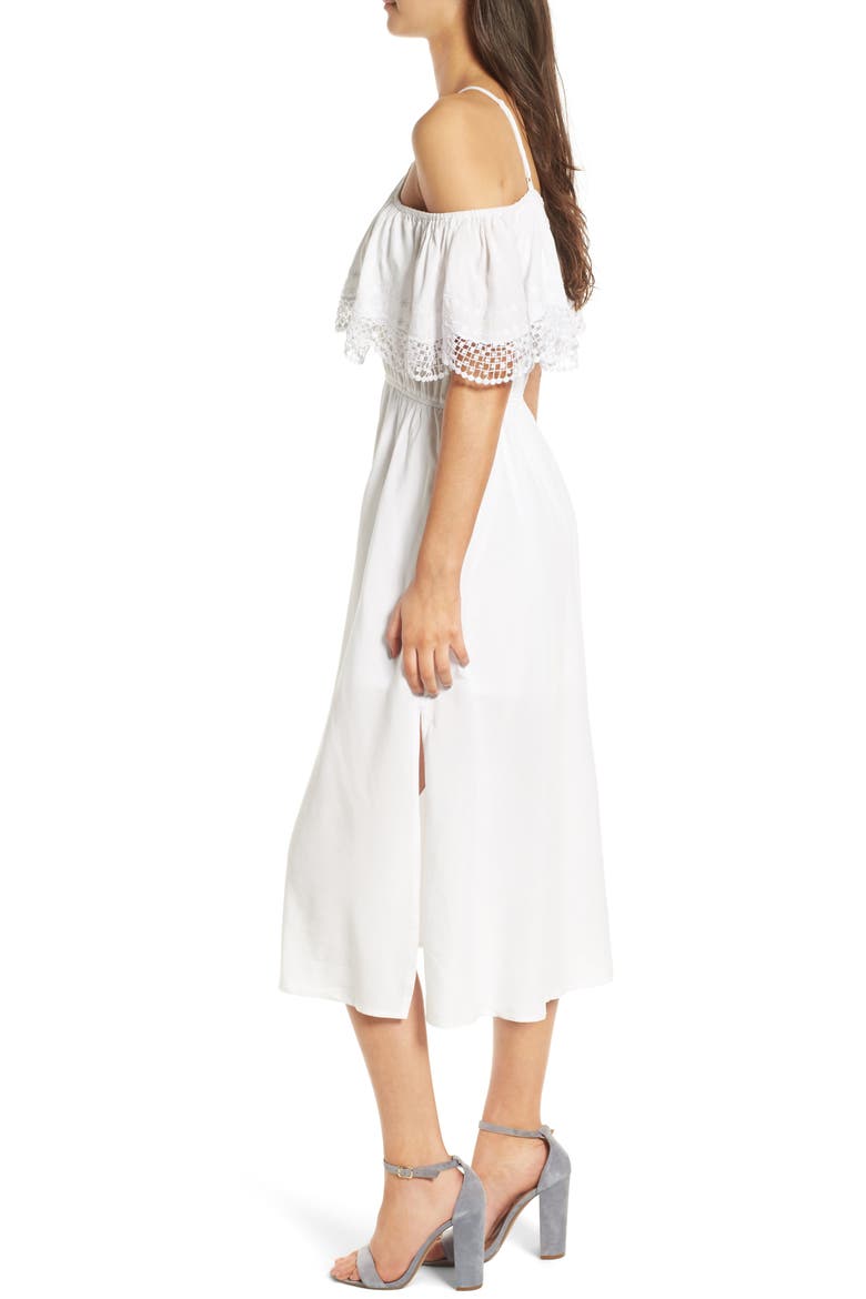 Lace Trim Cold Shoulder Dress, Alternate, color, WHITE