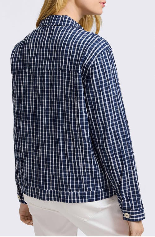 Foxcroft Thelma Crinkle Cotton Blend Gingham Jacket In Navy/white