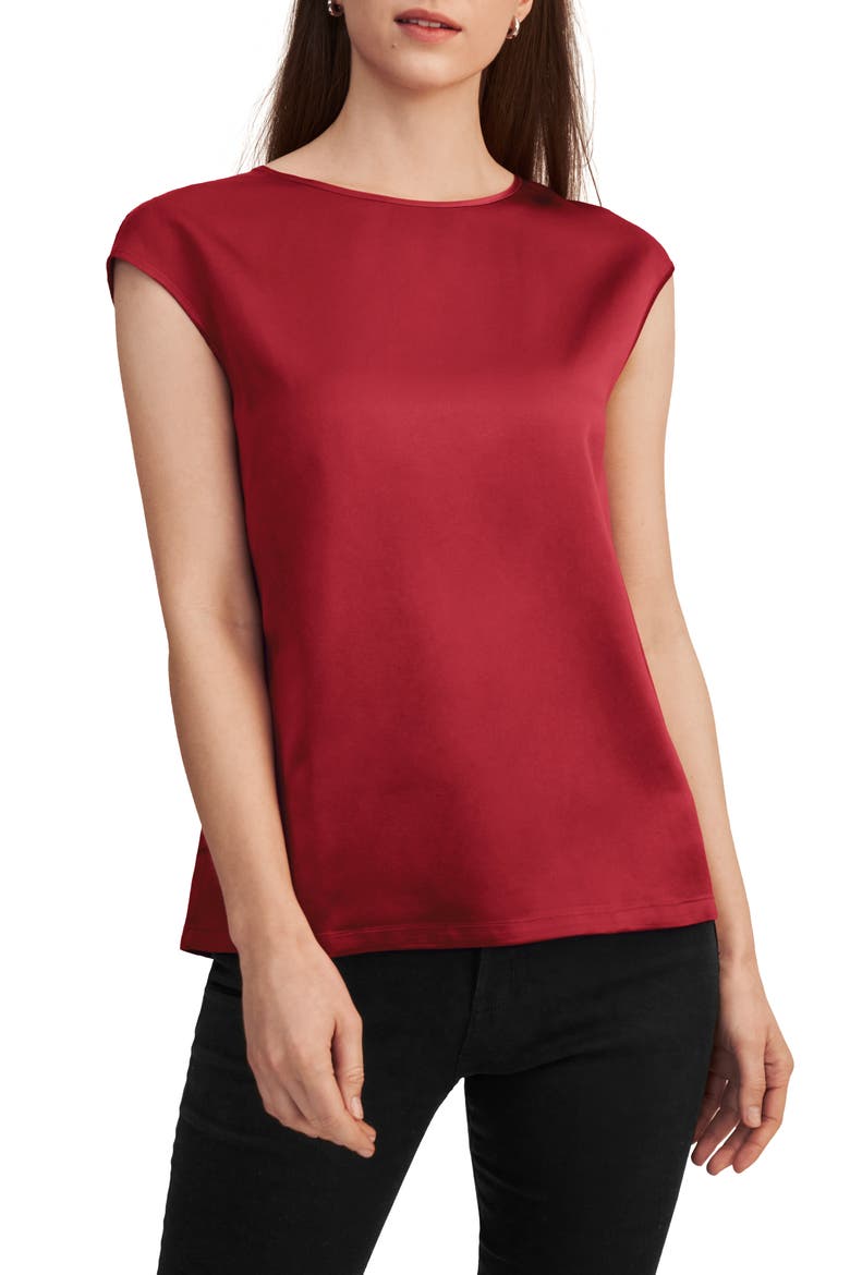 Women's Basic Cap Sleeves Silk Tee, Main, color, Claret