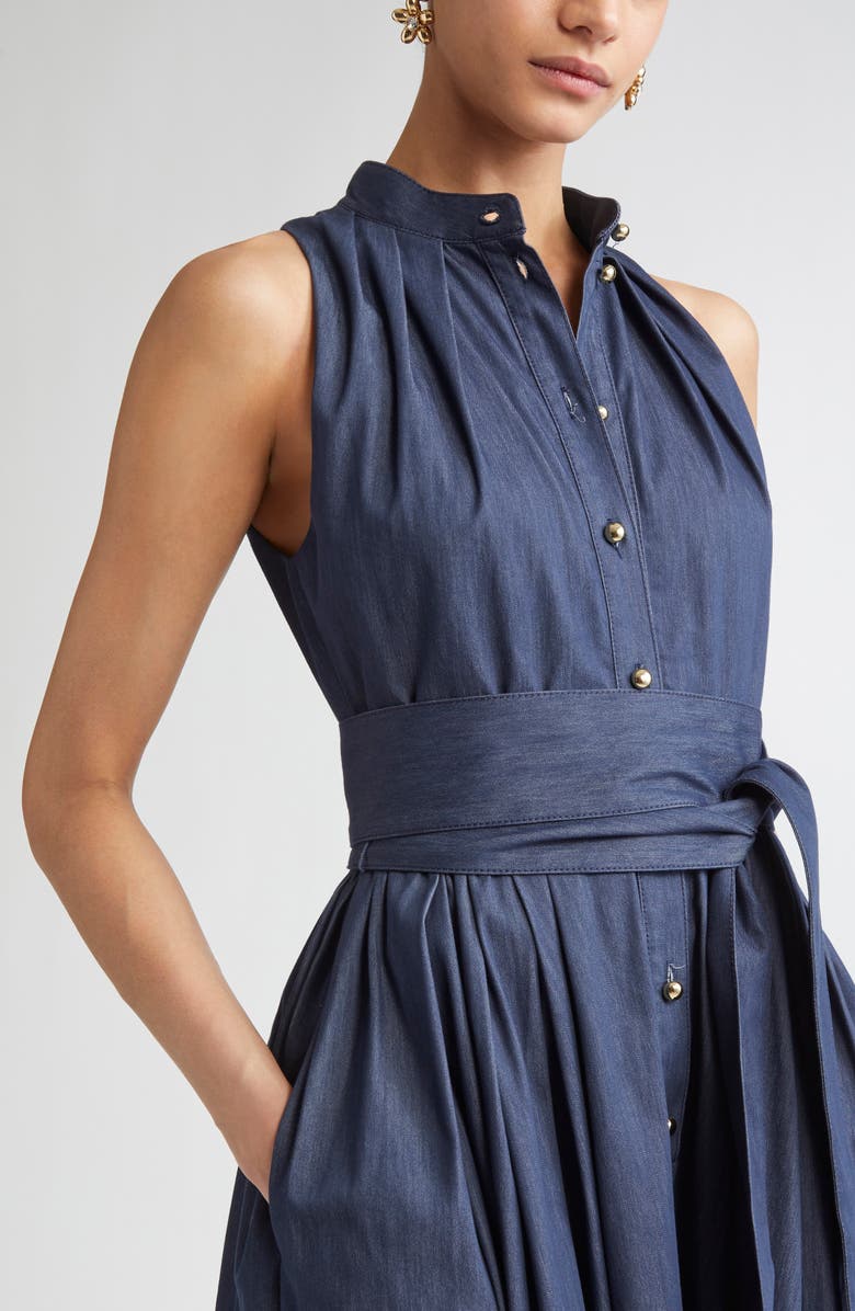 Carolina Herrera Sleeveless Cotton Blend Belted Shirtdress, Alternate, color, Dark Navy