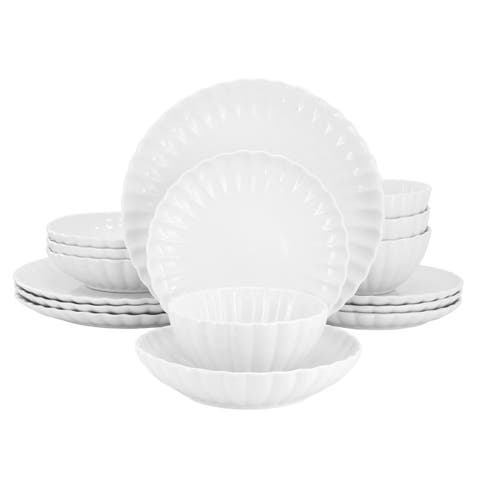 Jane 16 Piece Scalloped Double Bowl Porcelain Dinnerware Set