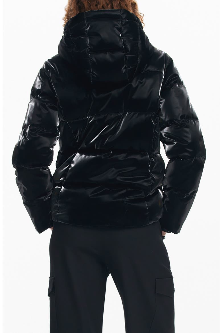Faux Patent Leather Padded Jacket, Alternate, color, BLACK