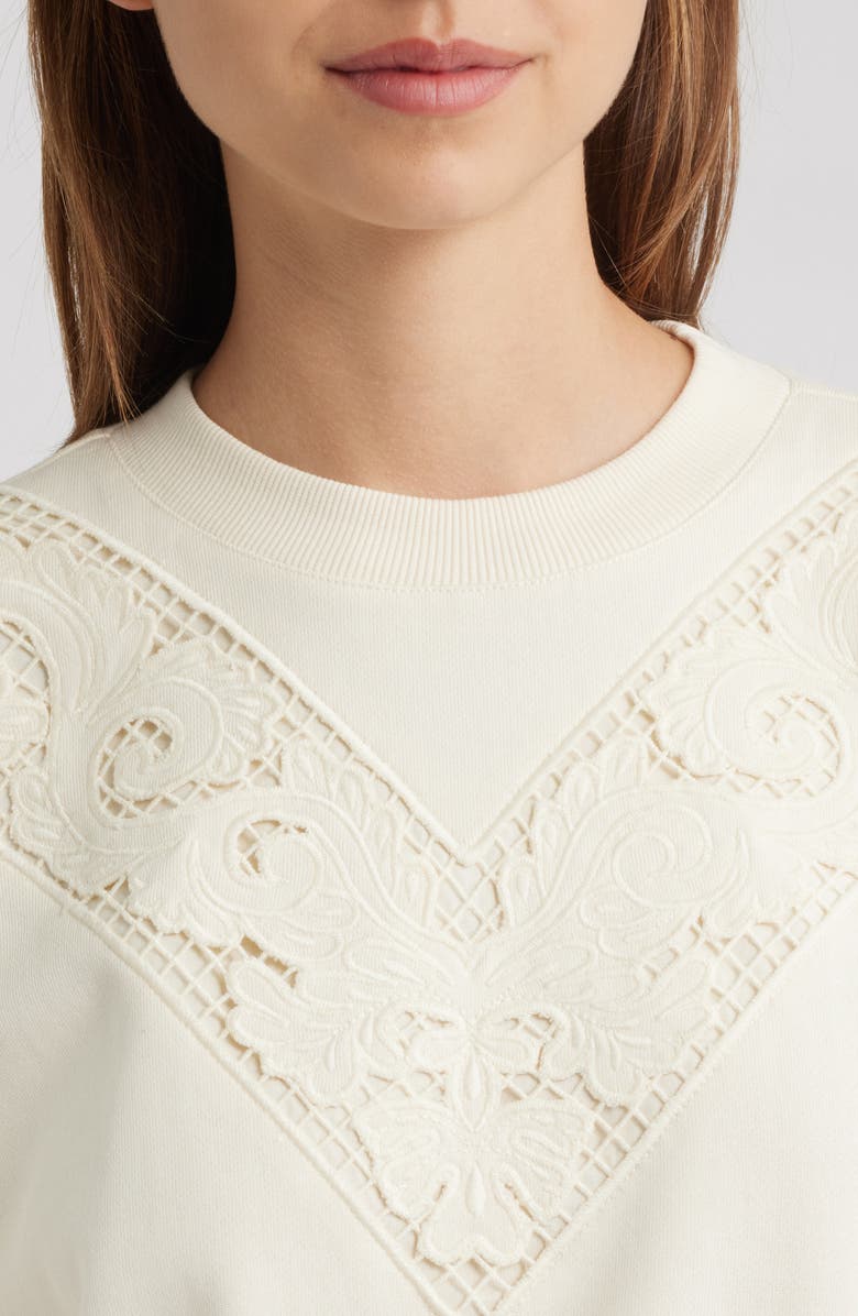 PAIGE Nimona Lace Trim Sweatshirt, Alternate, color, Antique White
