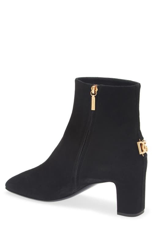 Dolce & Gabbana Black Ankle Boots With Dg Logo Plaque On The Back In Suede Woman In Black