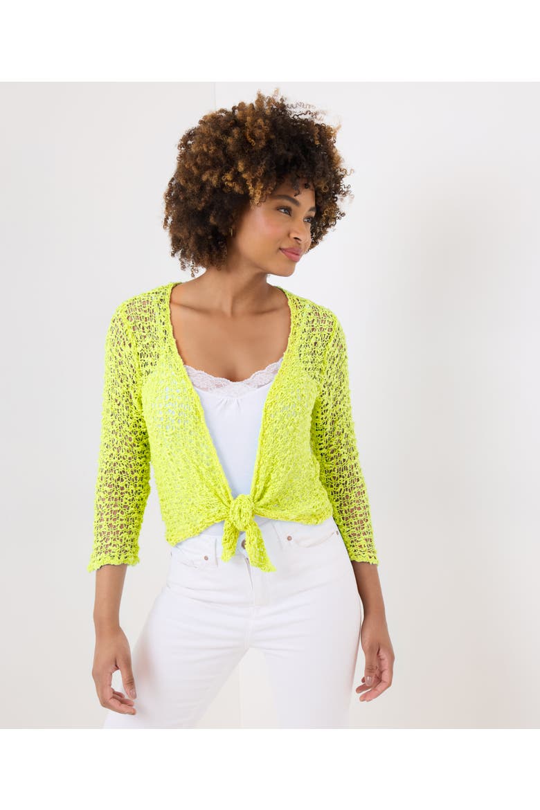 Popcorn Knit Tie Front Shrug, Main, color, LEMON LIME
