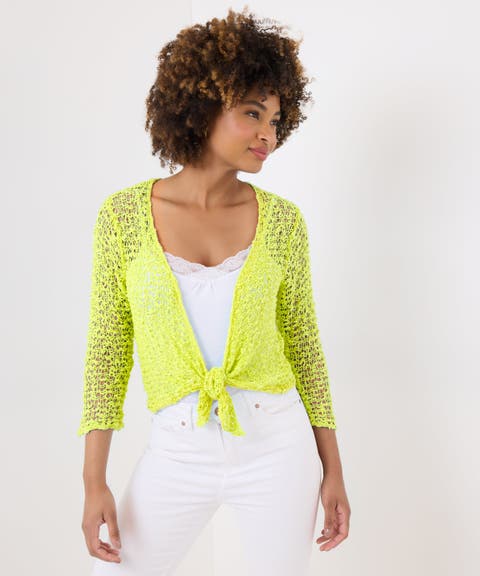 Popcorn Knit Tie Front Shrug (Plus)