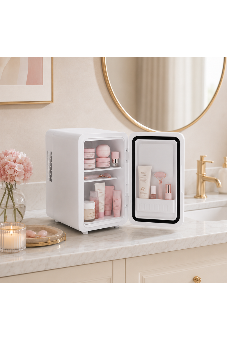 Mini Beauty Fridge with LED Mirror Door, Alternate, color, White