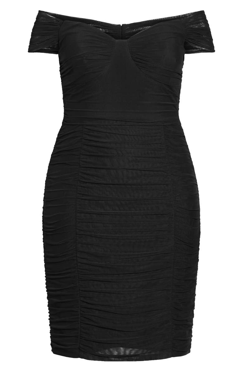 City Chic Sophia Ruched Off the Shoulder Dress, Alternate, color, Black
