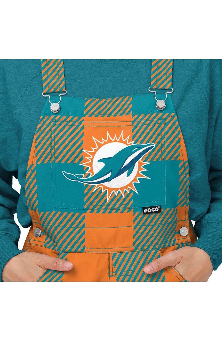 FOCO Women's FOCO  Aqua Miami Dolphins Big Logo Plaid Overalls, Alternate, color, 