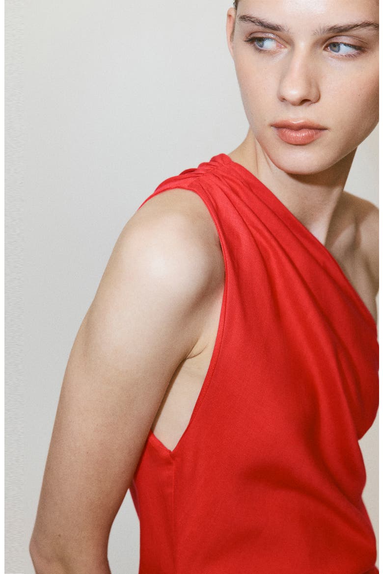 Asymmetrical Pleated Midi Dress, Alternate, color, ORANGE