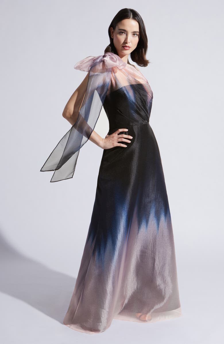 Kay Unger Victoria One Shoulder Satin Ombré Gown, Alternate, color, Black/ Tea Rose