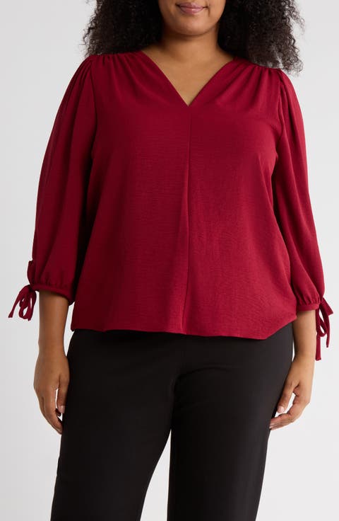 V-Neck Long Sleeve Top (Plus)