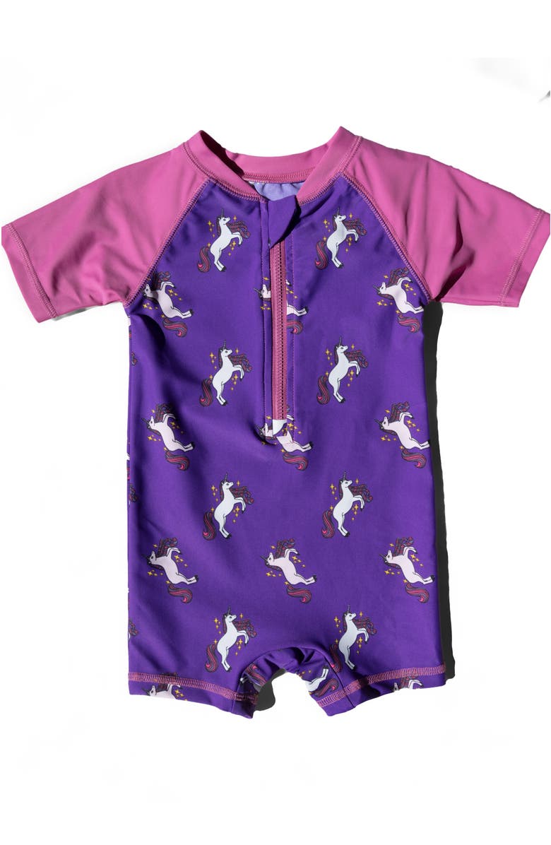 Leveret Baby One-Piece Rashguard, UPF 50+ Sun Protection Swimwear, Alternate, color, Unicorn