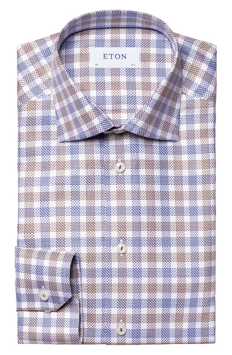 Eton Classic Fit Check Cotton Twill Dress Shirt, Main, color, 