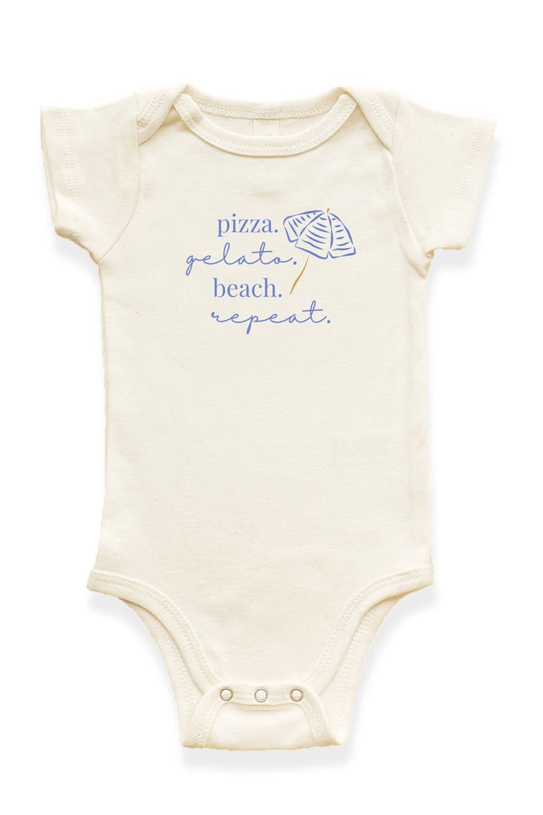 Pizza Gelato Beach Organic Cotton Baby Bodysuit, Main, color, Natural