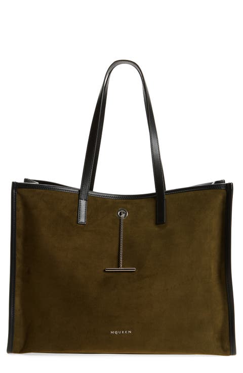 T-Bar Chain Suede Tote
