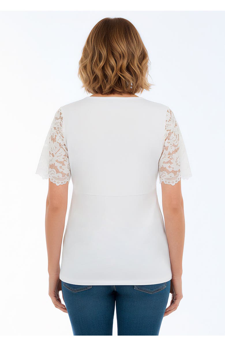 Jessica London Lace Trim V-neck Top, Alternate, color, White