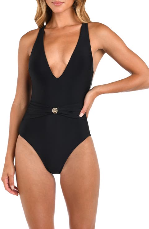 Lisa Solids Plunge One-Piece Swimsuit