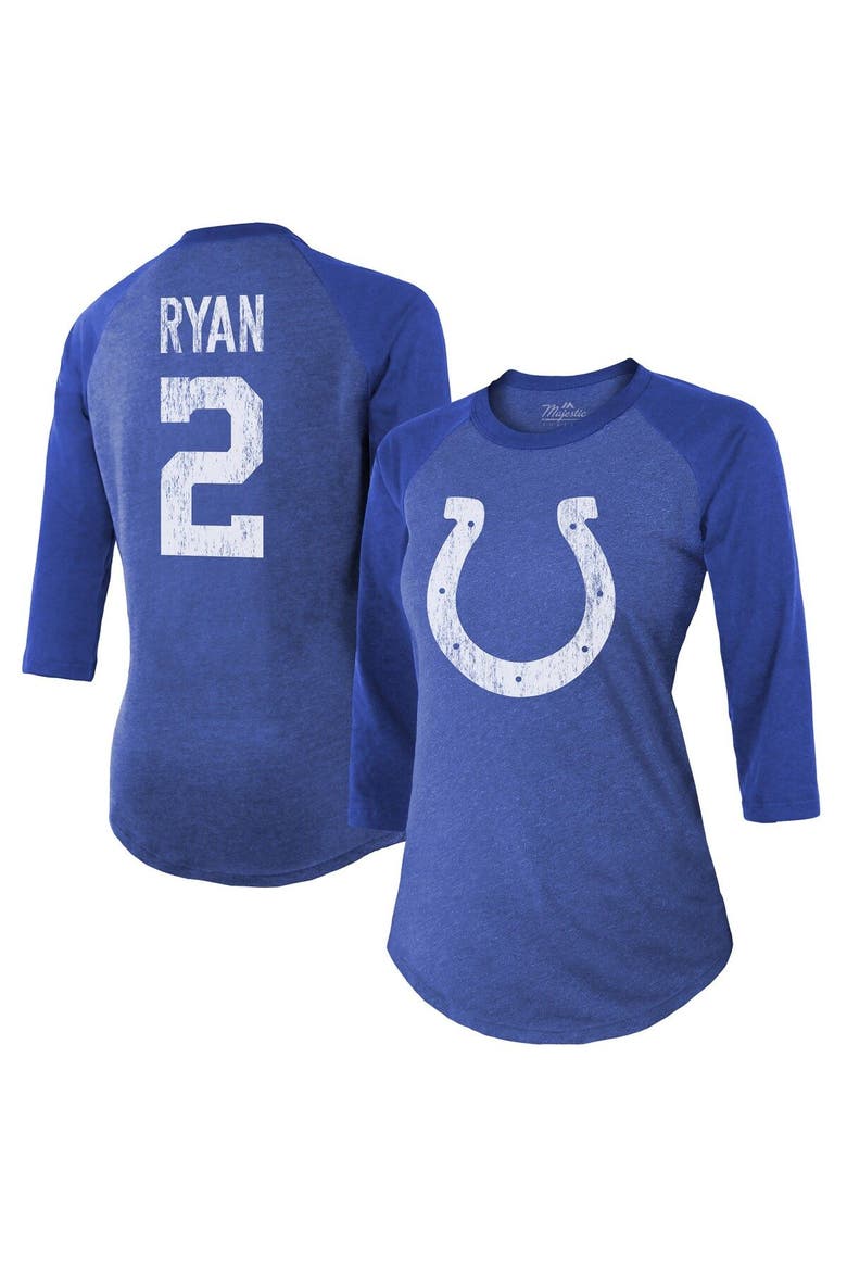 Women's Majestic Threads Matt Ryan Royal Indianapolis Colts Player Name & Number Raglan 3/4-Sleeve T-Shirt, Main, color, Royal