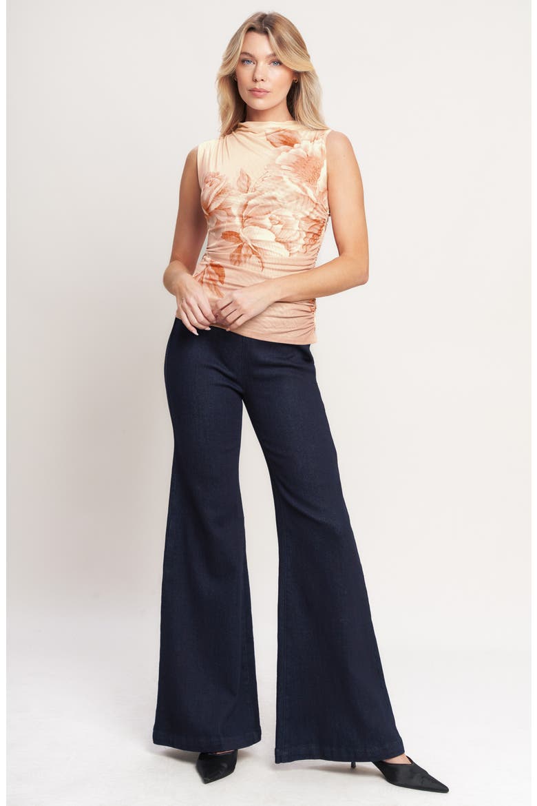 Floral Sleeveless Ruched Mesh Top, Alternate, color, PEACH