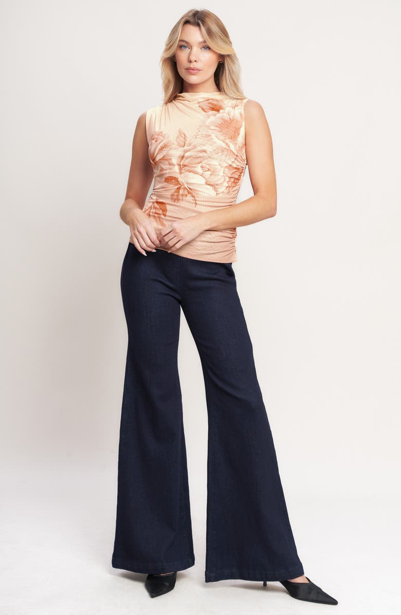 FLYING TOMATO Floral Sleeveless Ruched Mesh Top, Alternate, color, Peach