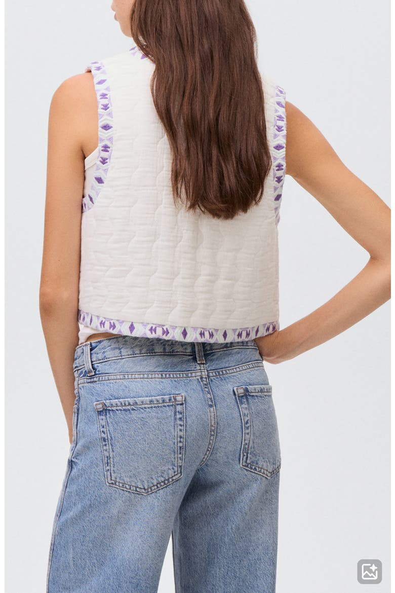 Embroidered Quilted Cotton Crop Vest, Alternate, color, OFF WHITE