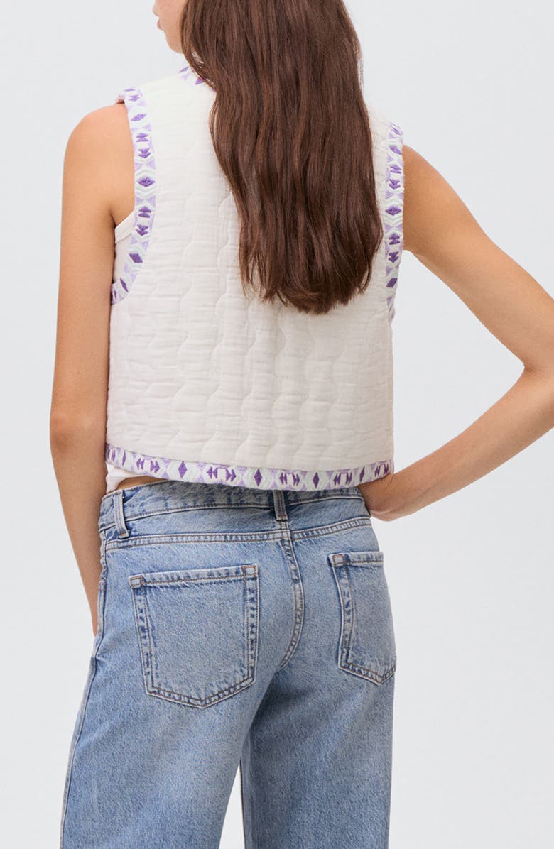 MANGO TEEN Embroidered Quilted Cotton Crop Vest, Alternate, color, Off White