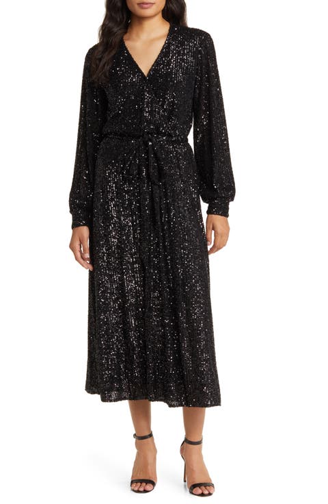 Sequin Long Sleeve Midi Dress