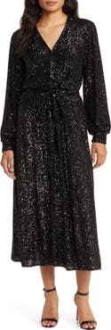 Anne Klein Sequin Long Sleeve Midi Dress